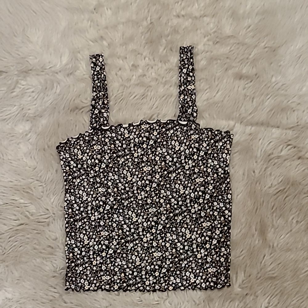 American eagle outfitters womens black floral tank top size medium